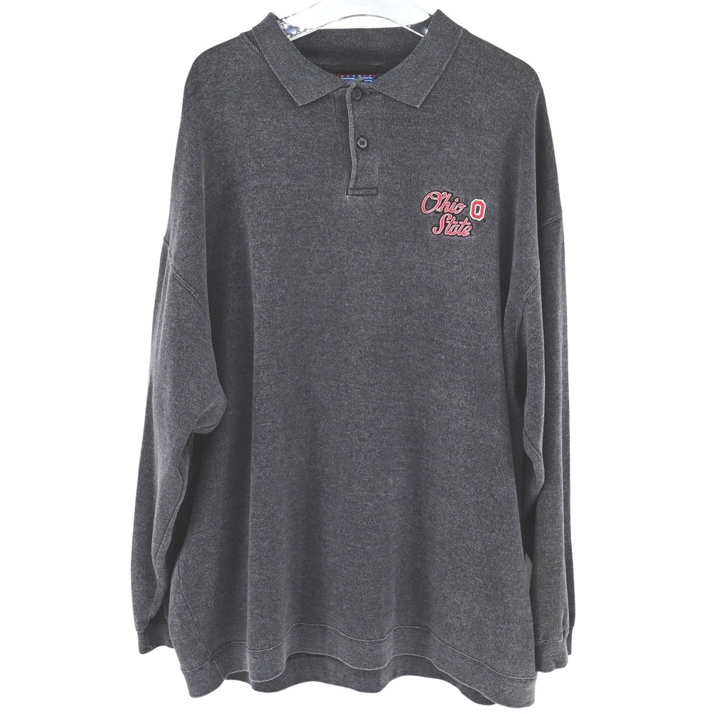 XXL Ohio State Buckeyes Gray Long Sleeve Polo Shirt Embroidered CS Sportswear